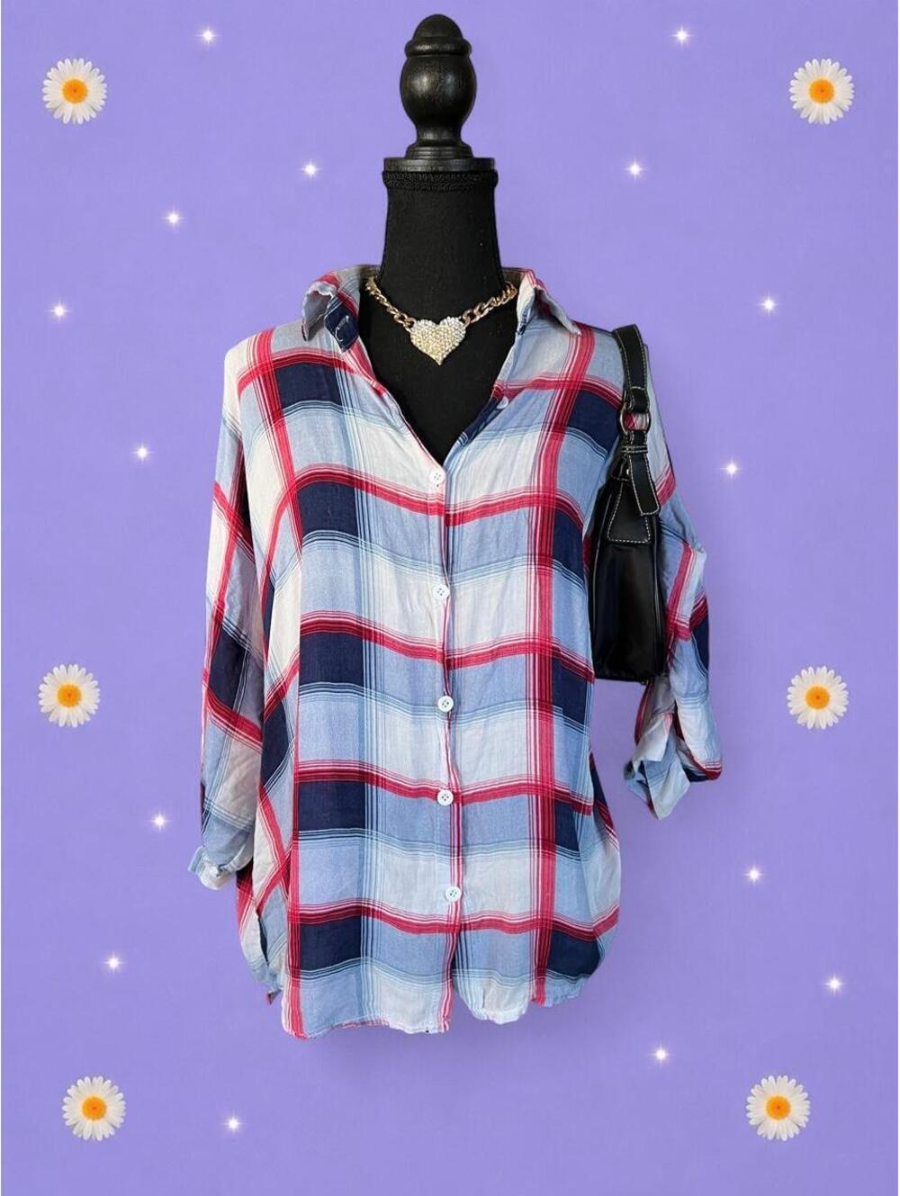 Vintage Y2K Coastal Old Money Boyfriend Oversized Batwing Flannel Size One Size